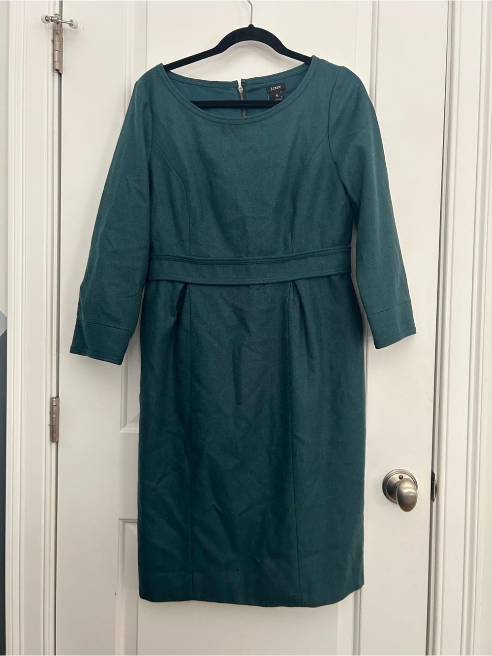 J.Crew Wool Teal 3/4 Length Sleeve Sheath Work Dress